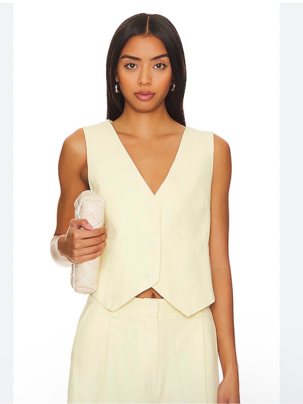 Lioness Linen Blend Tailored Vest Top Butter Yellow Sleeveless Button Front - Picture 4 of 4